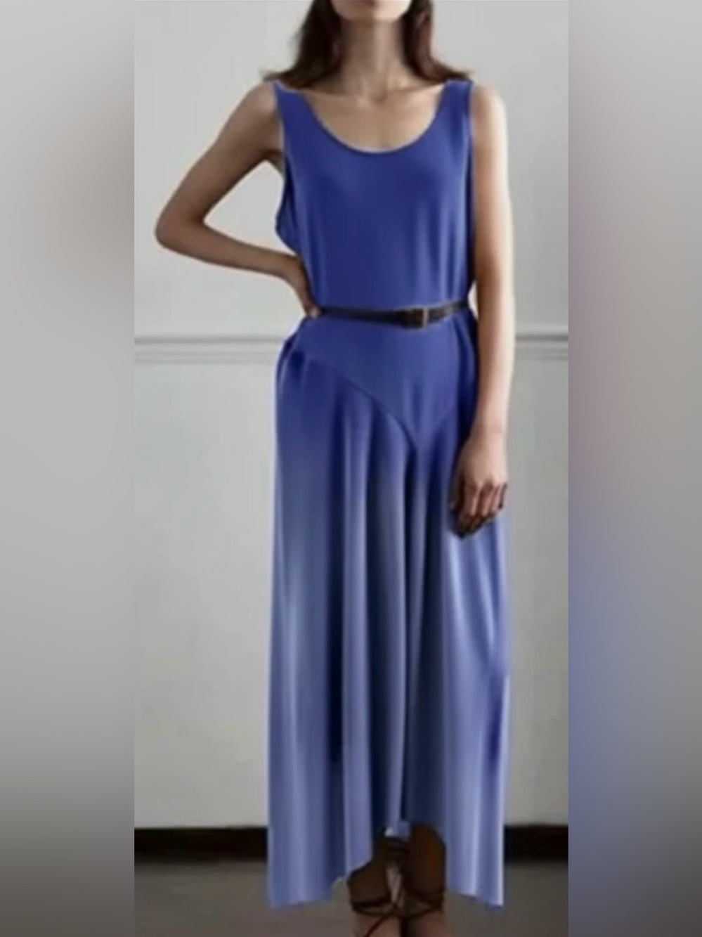 Eileen Fisher blue silk georgette crepe ombré asymmetrical hem maxi dress Sz XS
